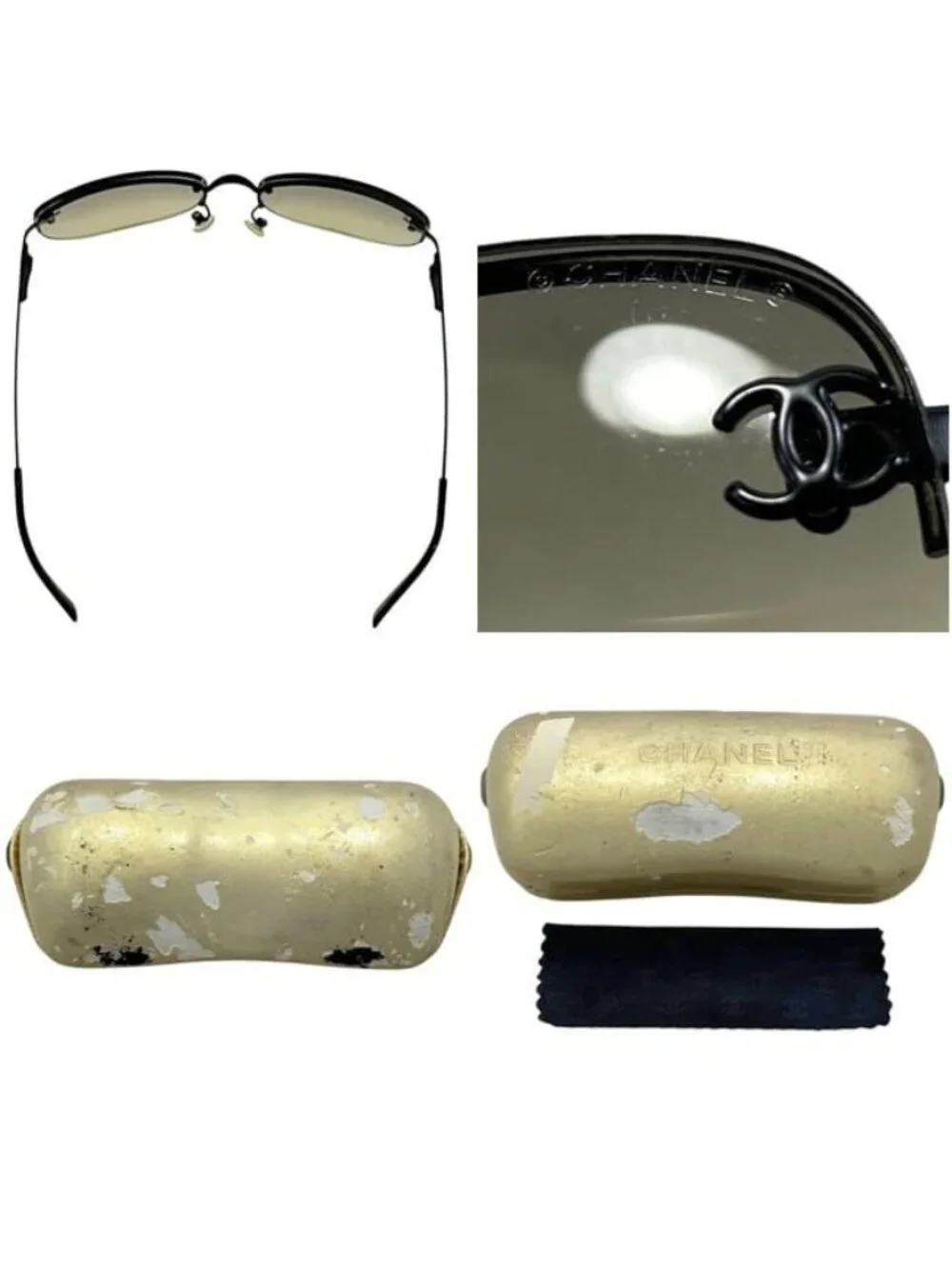 Chanel Sunglasses Black Gradient CC Logo Side Metal Acetate Eyewear Square Lens